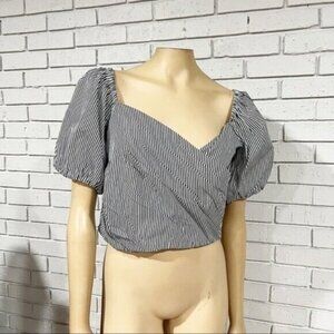 J.Crew Puff Sleeve Cropped Top | Size Large | Organic Cotton | Stripe